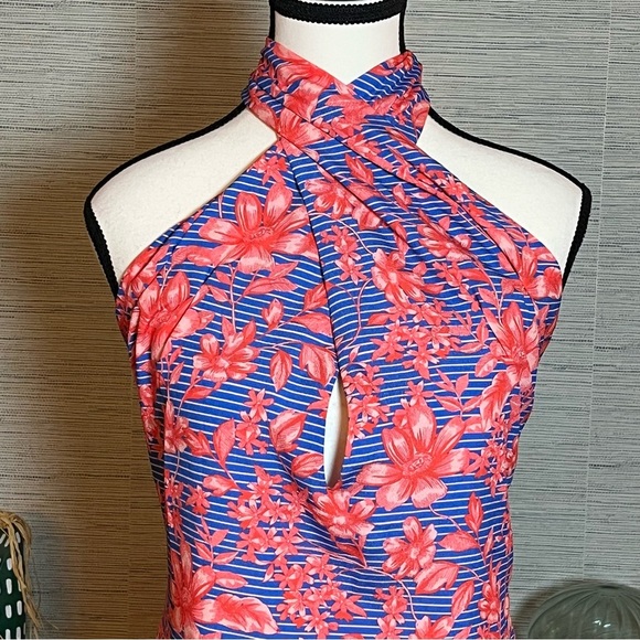 Belle Badgley Mischka Delilah Halter Dress Womens Size 14 Floral Coral Multi NWT - Picture 3 of 8